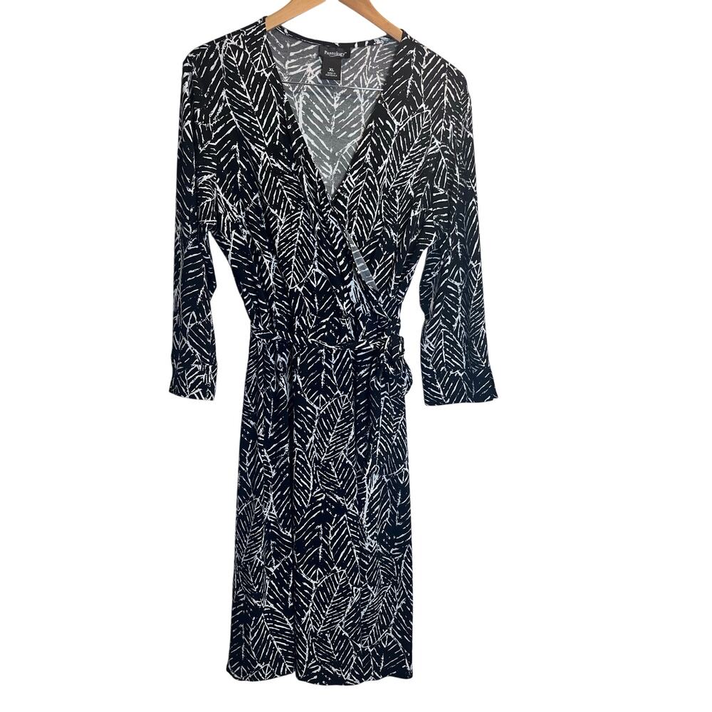 Pantology Black and White Wrap Dress 3/4 Sleeves Size XL (L465)